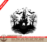 Haunted Castle SVG  Halloween Icon with Bats & Trees SVG
